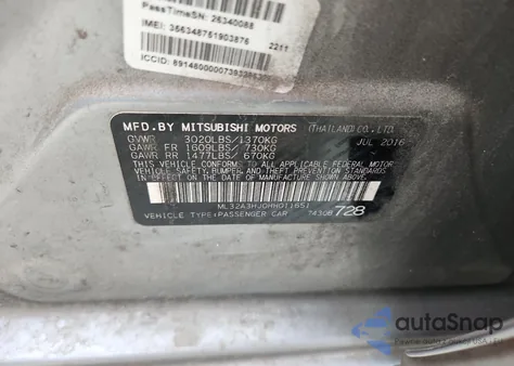 2017 Mitsubishi Mirage Es z USA, uszkodzony, nr VIN ML32A3HJ0HH011651